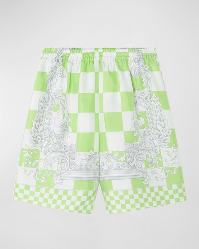 Boy's Barocco-Trim Silk Shorts, Size 4-6